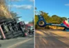 Caminhão com ácido sulfúrico tomba na ES-248 em Colatina, e motorista sofre queimaduras